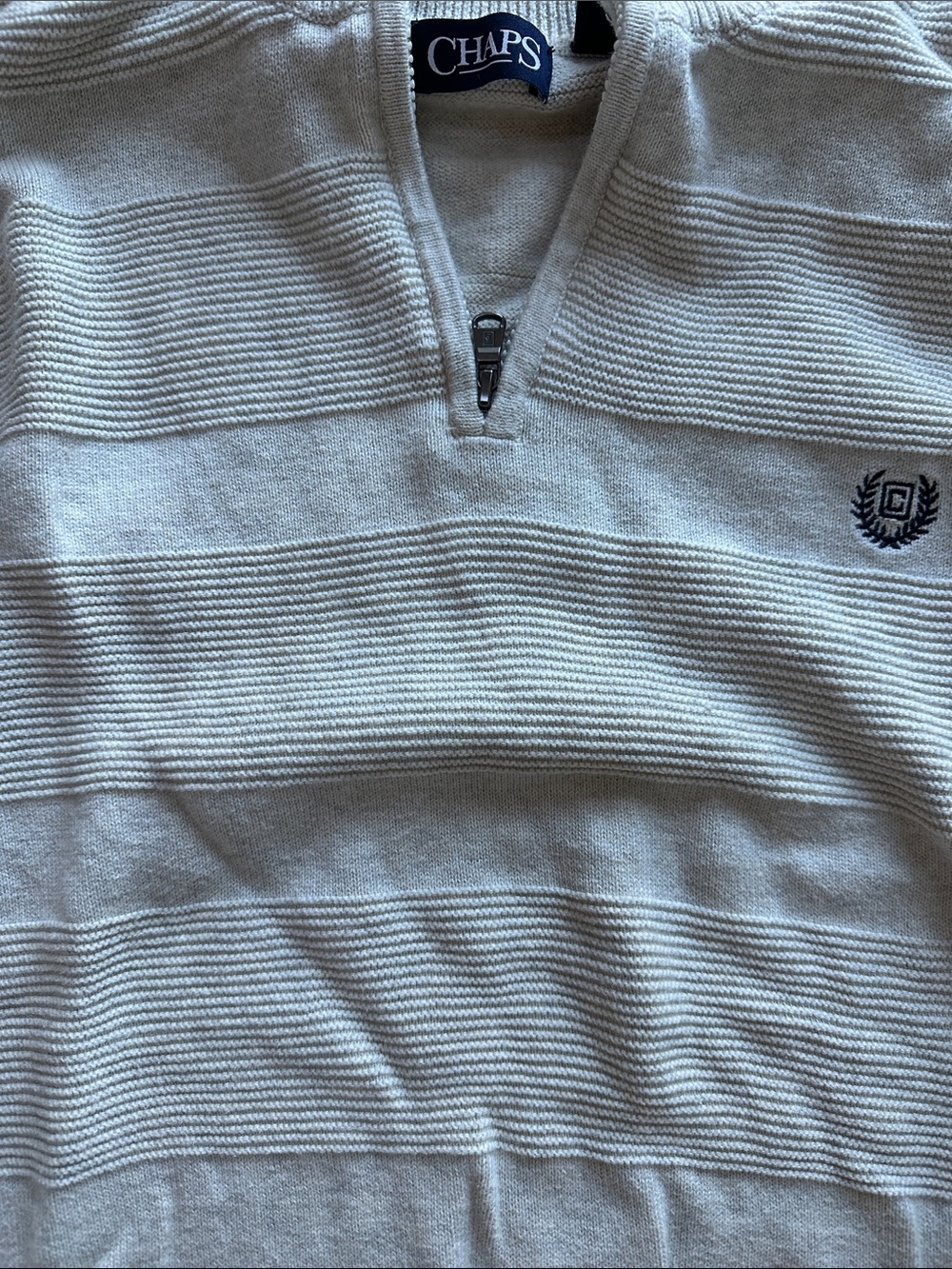 Chaps Light Gray Zip-Front Ribbed Sweater - Picture 3 of 4
